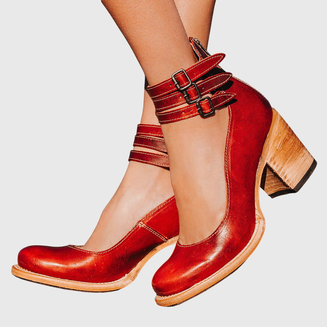 Helene | Women's Buckle Strap Block Heel Boots