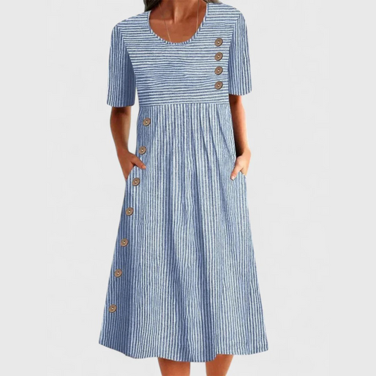 Susanne | Women's A-Linien Midi Dress in Baumwolle with Striped