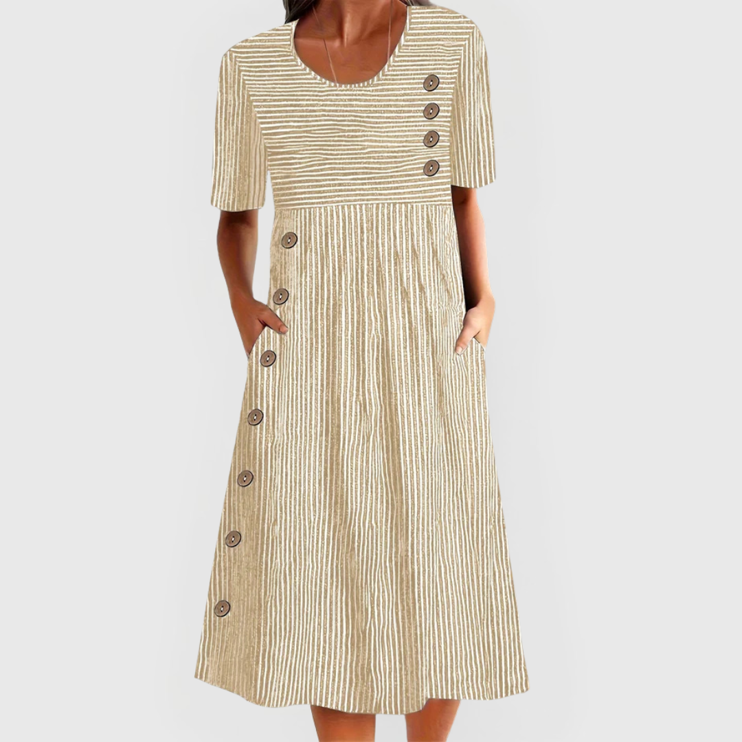 Susanne | Women's A-Linien Midi Dress in Baumwolle with Striped