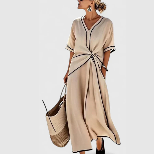 Veronika | Women's V-Neck Tie Belt Midi Dress