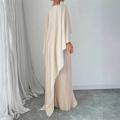 Gabriela | Women's Wedding Guest Pleated Cape Maxi Dress