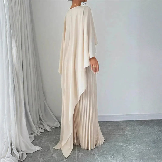 Gabriela | Women's Wedding Guest Pleated Cape Maxi Dress