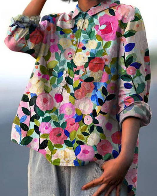 Paulette | Floral blouse with romantic drape and feminine everyday elegance