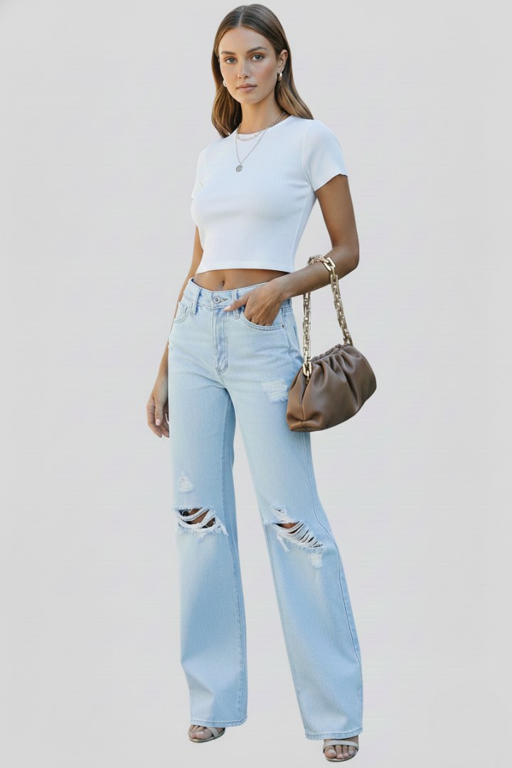 Edith | Women's Wide-Leg Distressed High-Waist Jeans