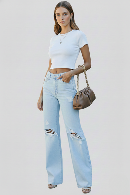 Edith | Women's Wide-Leg Distressed High-Waist Jeans