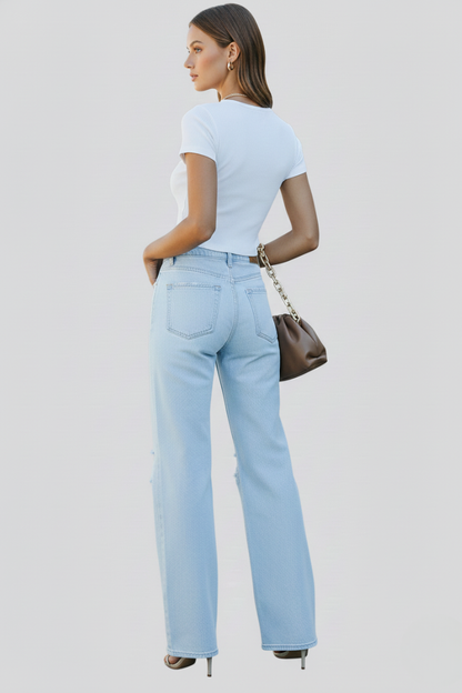 Edith | Women's Wide-Leg Distressed High-Waist Jeans