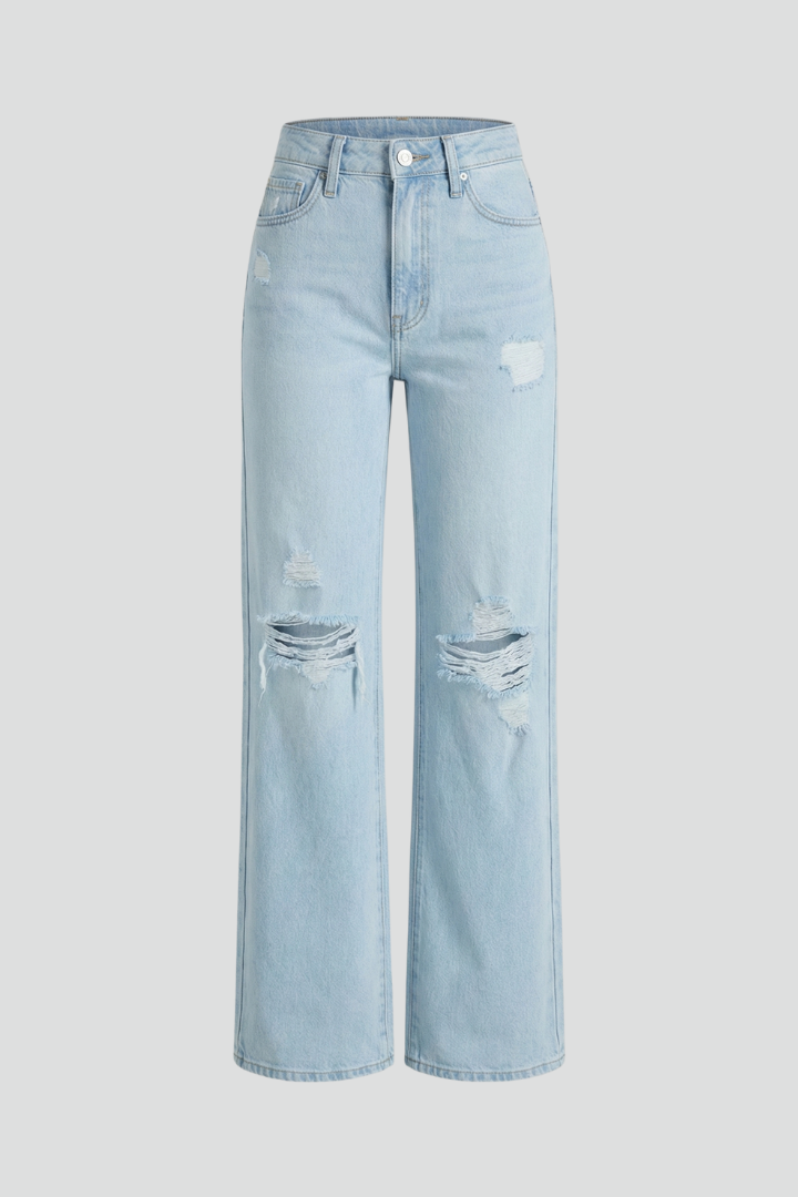 Edith | Women's Wide-Leg Distressed High-Waist Jeans