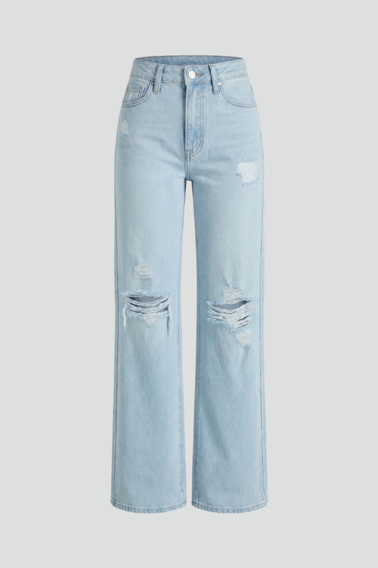 Edith | Women's Wide-Leg Distressed High-Waist Jeans