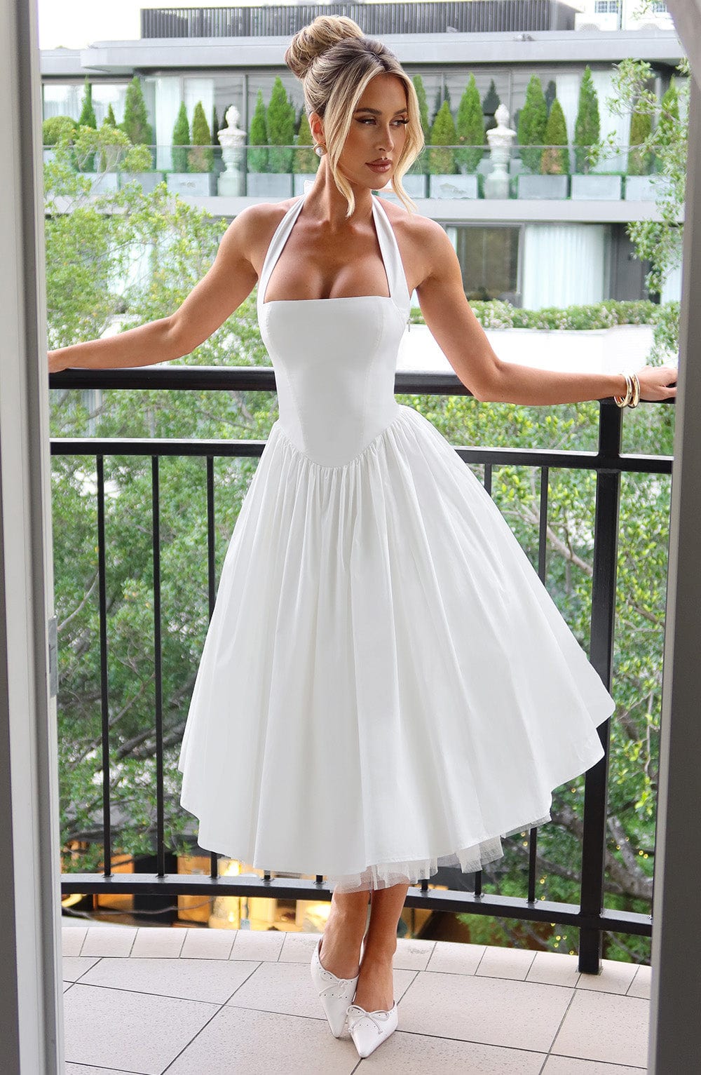 Lydia | Women's Halter Midi Dress for Wedding Guests