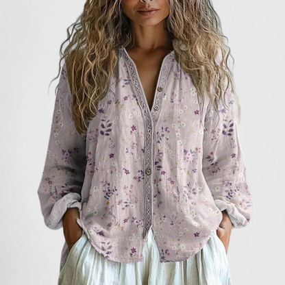 Caroline | Women's Bedrucktes Button-Front Vorne Casual Top