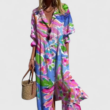 Edith | Women's Floral Button Placket Front Midi Dress