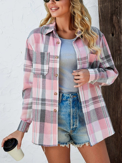 Harper | Pink Plaid Flannel Top