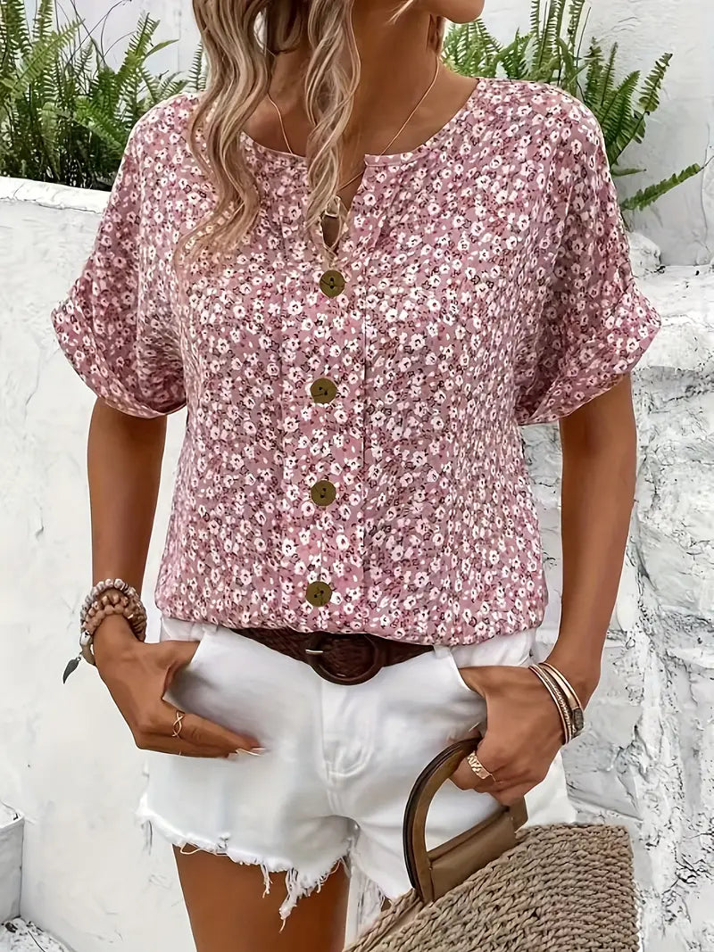 Annika | Women's Summer Short Sleeve Blouse Top with Buttons