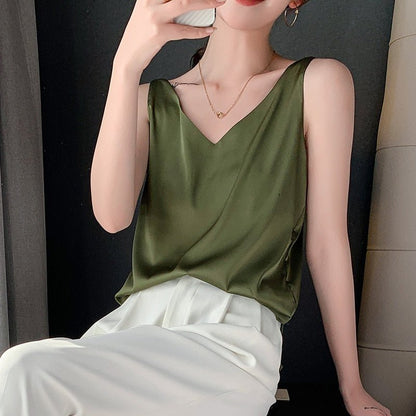 Yvonne | Women's Satin V-Neck Lightweight Top