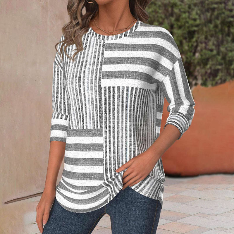 Isabeau | Striped comfort blouse with smooth non-cling everyday drape