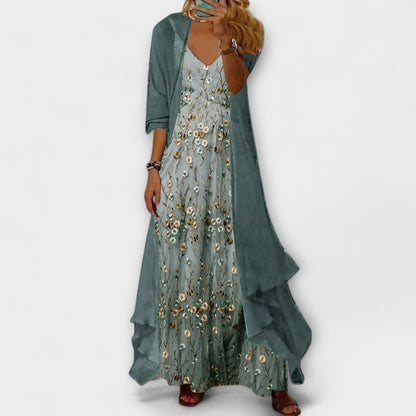 Eva | Women's Floral V-Neck flowing Maxi Dress