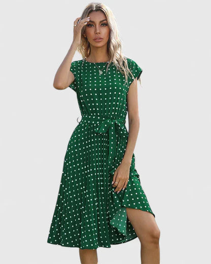Veronika | Women's Midi Dress with Short Sleeves and Faltenrock