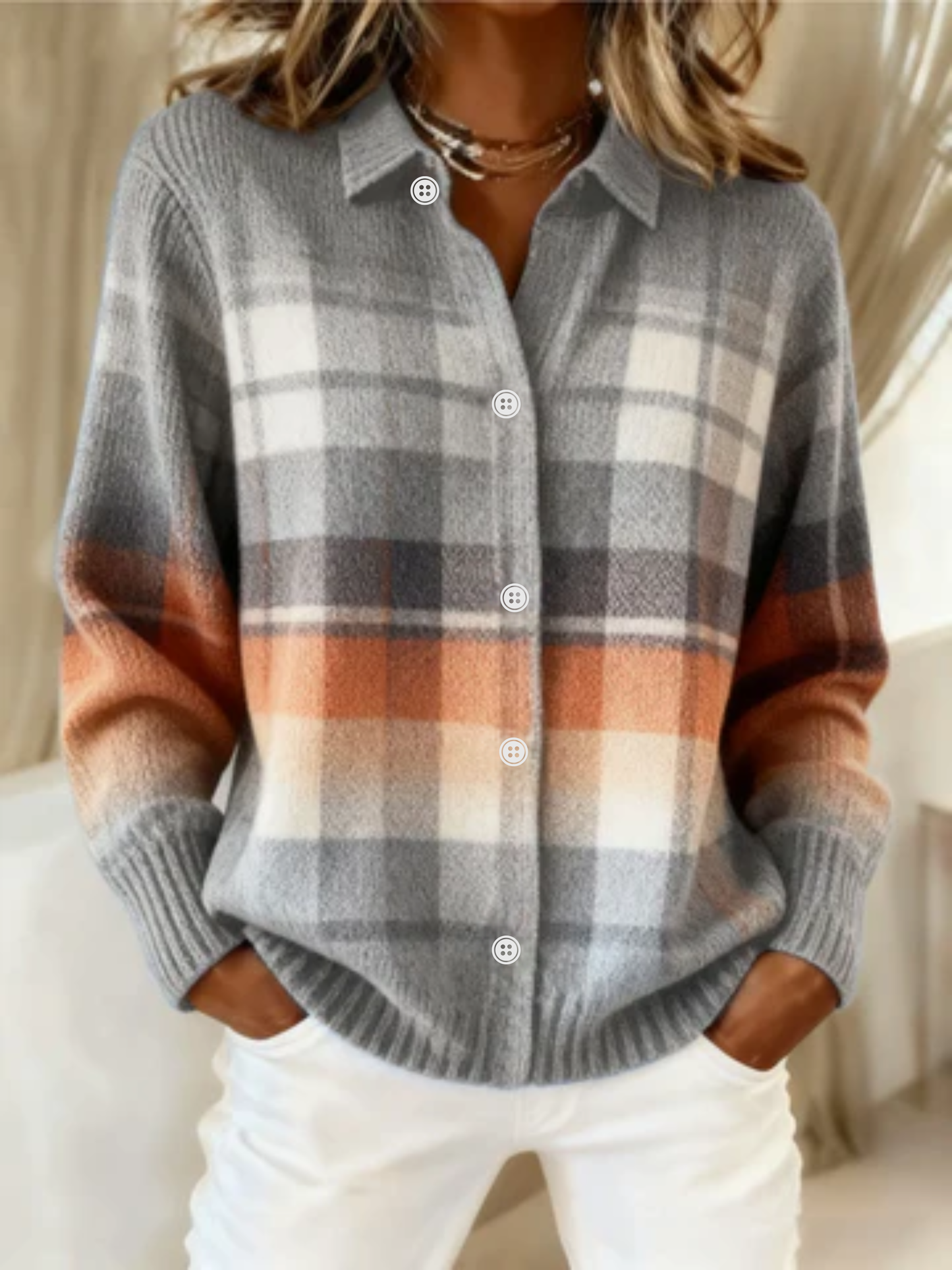 Gabrielle | Checkered blouse with crisp style and effortless everyday elegance