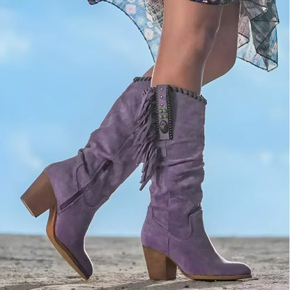 Felicia | Women's Western-Boots with Fringe and klobigem Heel