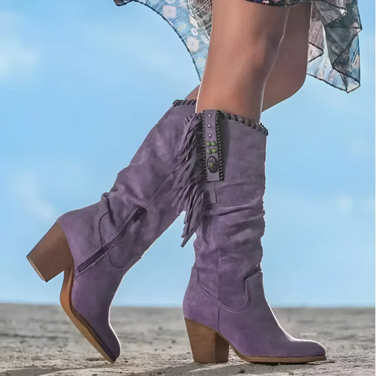 Felicia | Women's Western-Boots with Fringe and klobigem Heel