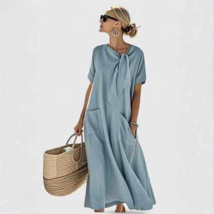 Elisa | Women's Relaxed Pockets Bindekragen Midi Dress