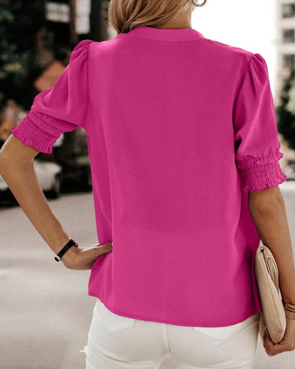 Maya | Fuchsia V-Neck Puff Sleeve Top