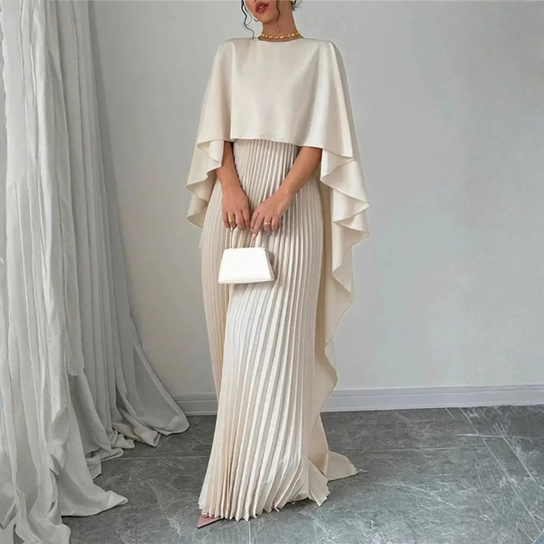 Gabriela | Women's Wedding Guest Pleated Cape Maxi Dress