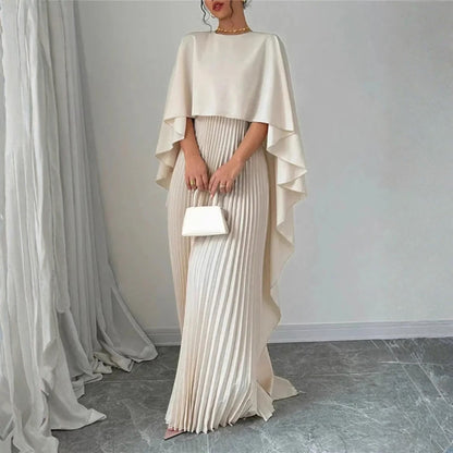 Gabriela | Women's Wedding Guest Pleated Cape Maxi Dress