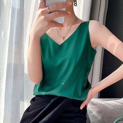 Yvonne | Women's Satin V-Neck Lightweight Top