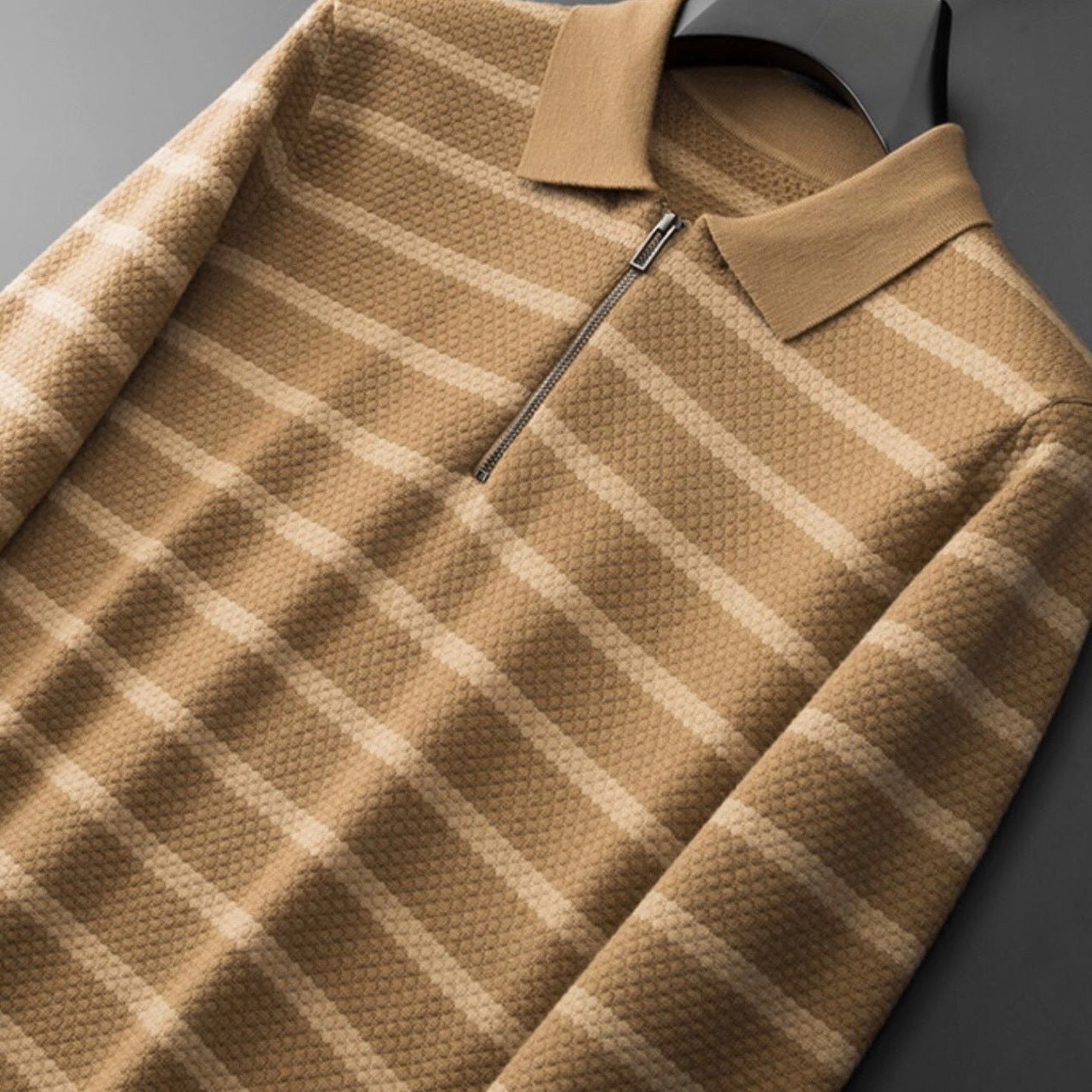 Leonardo | Men’s Striped Quarter-Zip Knit Polo Shirt