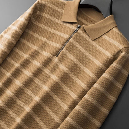 Leonardo | Men’s Striped Quarter-Zip Knit Polo Shirt