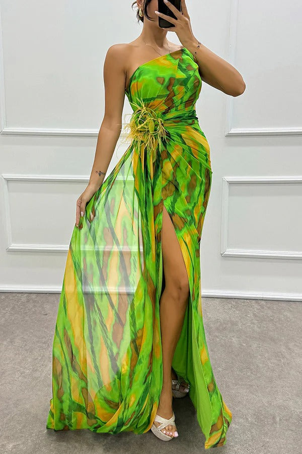 Sabine | Women's Off-Shoulder Evening Dress with High Slit in Maxi Length