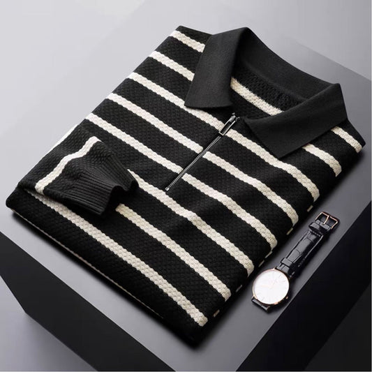 Leonardo | Men’s Striped Quarter-Zip Knit Polo Shirt