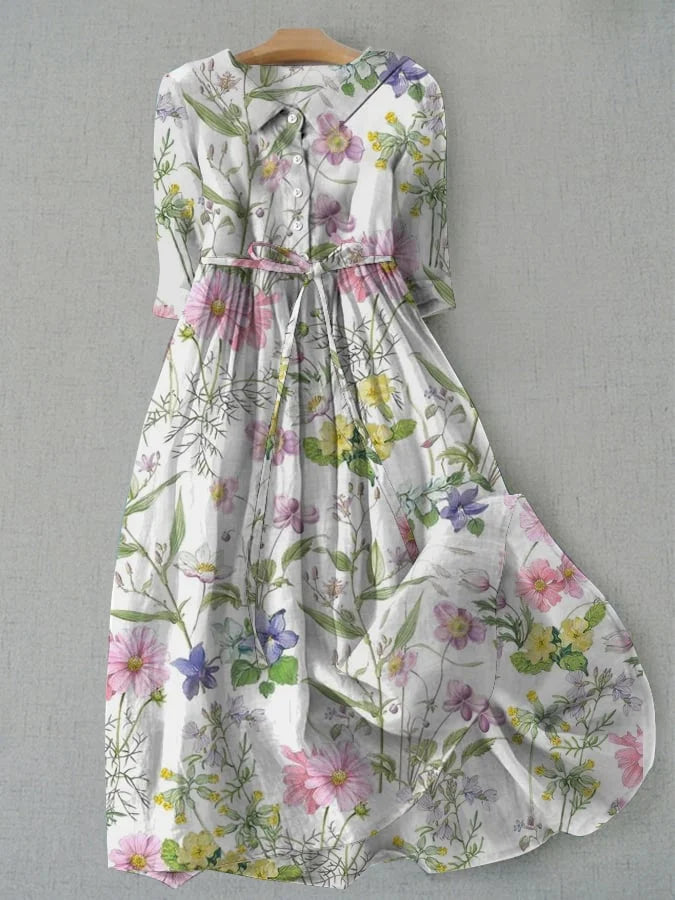 Dahlia Women's Breathable Linen A-Line Floral Summer Dress