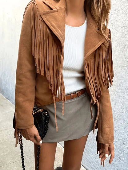 Natalie | Women's Boho-Chic Jacket in Faux Suede with Fringe