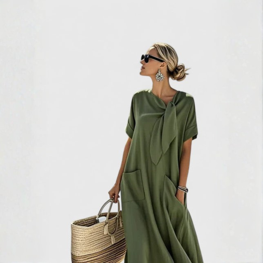 Elisa | Women's Relaxed Pockets Bindekragen Midi Dress