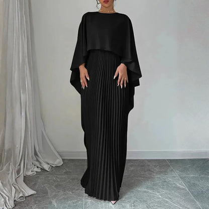 Gabriela | Women's Wedding Guest Pleated Cape Maxi Dress