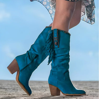 Felicia | Women's Western-Boots with Fringe and klobigem Heel