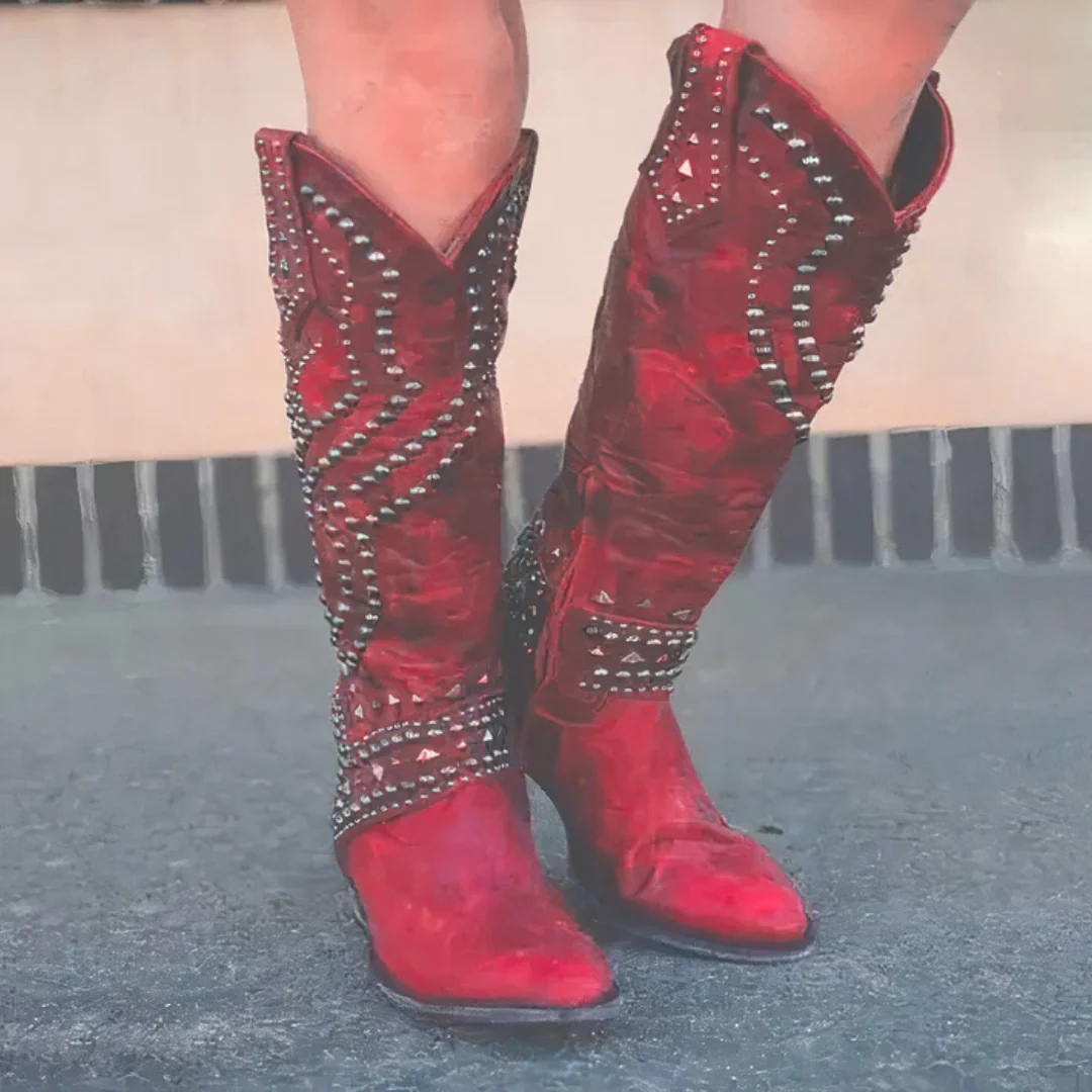 Lara | Women's Knee-High Studs Block Heel Boots