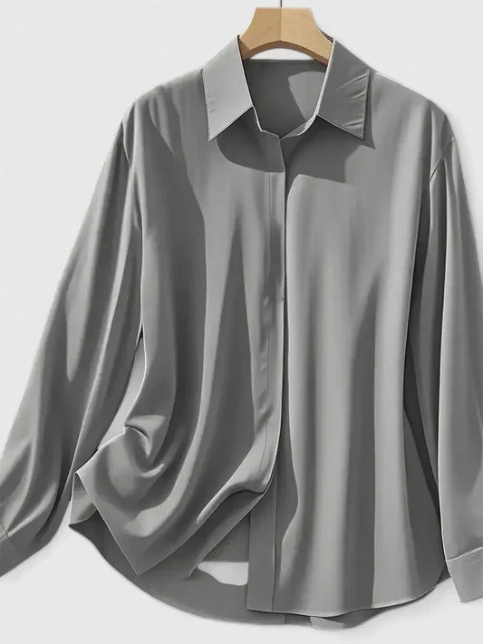 Anya | Women's Satin Button-Front Shorts Blouse