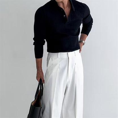 Anthony | Men’s Ribbed Button Placket Long Sleeve Polo Shirt