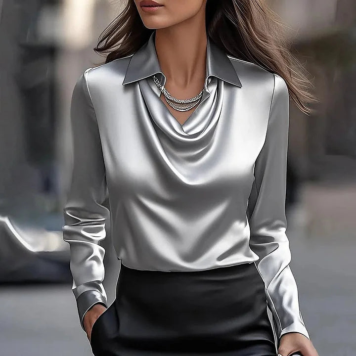 Eloise | Elegant shiny V-neck blouse for day-to-night confidence