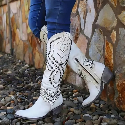 Lara | Women's Knee-High Studs Block Heel Boots