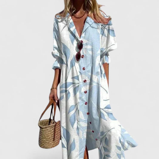 Edith | Women's Floral Button Placket Front Midi Dress