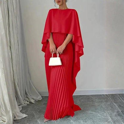 Gabriela | Women's Wedding Guest Pleated Cape Maxi Dress