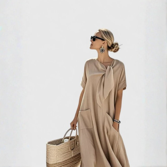 Elisa | Women's Relaxed Pockets Bindekragen Midi Dress