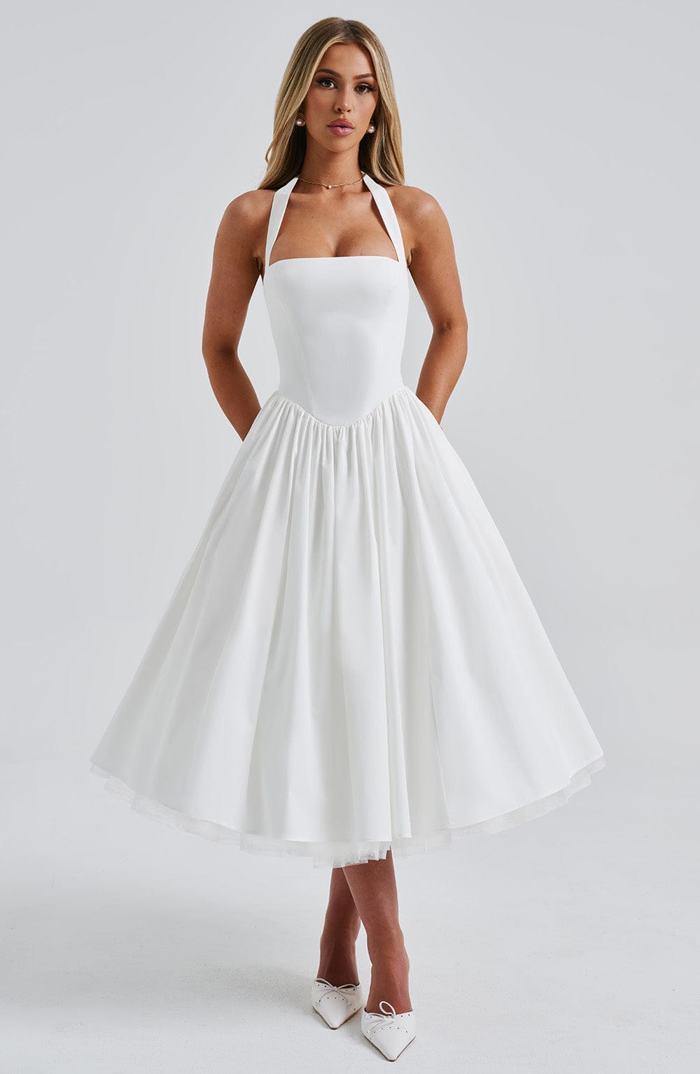 Lydia | Women's Halter Midi Dress for Wedding Guests