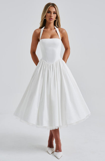 Lydia | Women's Halter Midi Dress for Wedding Guests