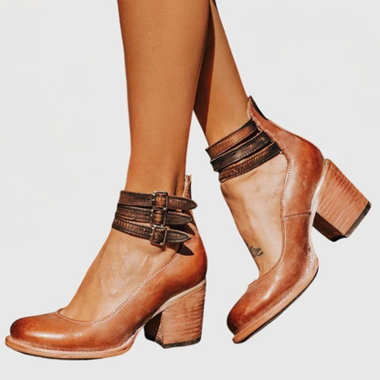Helene | Women's Buckle Strap Block Heel Boots
