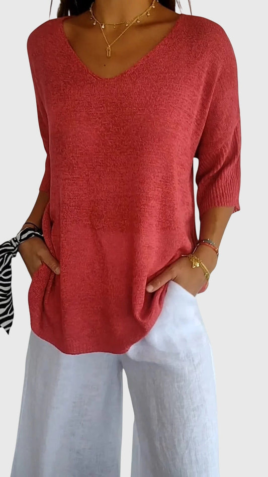 Alitta | Women's Breathable Knit V-Neck Top